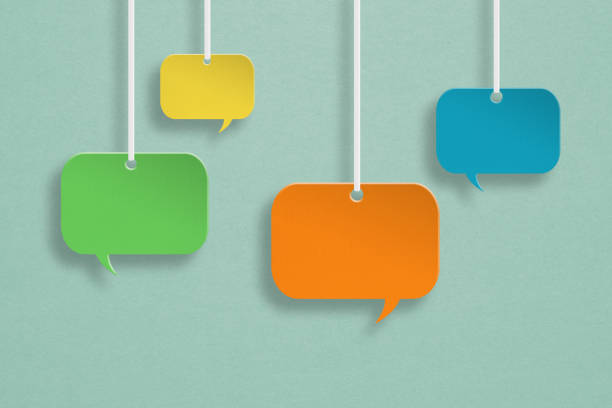 istock speech bubbles colorful paper cut set,  on grunge green background. For message box outline cartoon  illustration design. Balloon doodle style of thinking sign symbol 1413043379