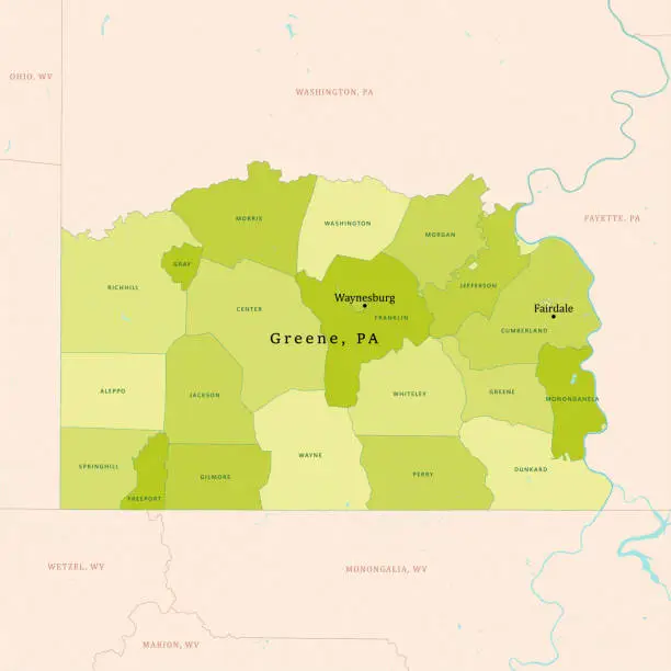 Vector illustration of PA Greene County Vector Map Green