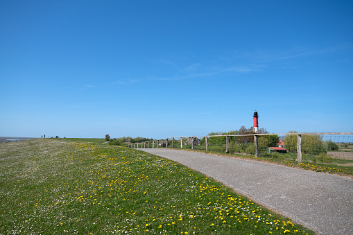 Panoramic image of the landscape along the dikes of Pellworm, North Frisia, Germany