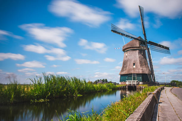 This picture represents a Dutch windmill near Volendam, the Netherlands.