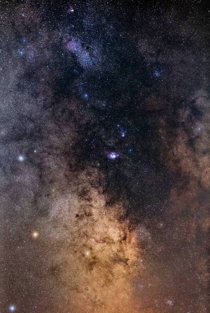 milky way stars and constellations on evening sky. - lagoon nebula imagens e fotografias de stock