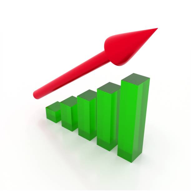 istock 3D illustration of green bar graph with red arrow 1413047536