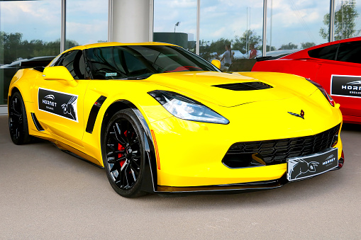 Wroclaw, Poland, August 22, 2022: The Chevrolet Corvette is a two-seat, rear-wheel drive sports car manufactured under the Chevrolet brand by General Motors in the United States