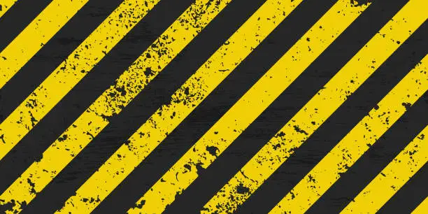 Vector illustration of Black yellow stripes wall. Hazard industrial striped road warning. Yellow black diagonal stripes. Blank Warning Sign. Template. Vector illustration EPS10.