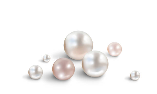 istock Nacreous pink and white pearls on white background 1413053537