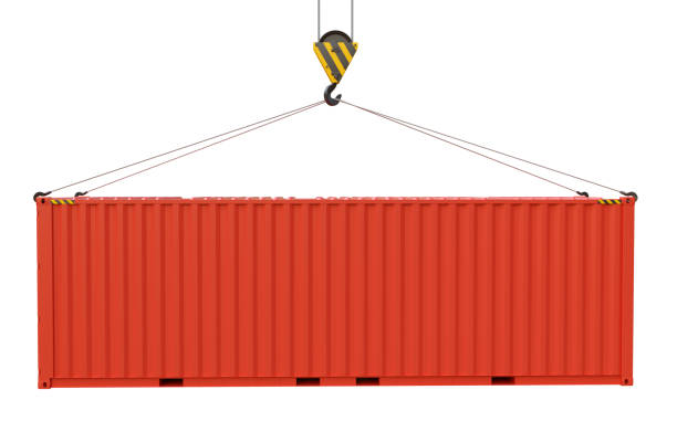 istock Metal freight shipping containers on the hooks 1413054697