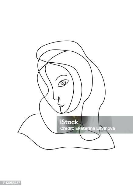 Ilustración De Una Mujer Con Hiyab Dibujo En Estilo De Arte Lineal Y Más Vectores Libres De