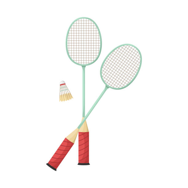 illustrazioni stock, clip art, cartoni animati e icone di tendenza di illustrazione vettoriale di due racchette da badminton e un volano. - racchetta da volano