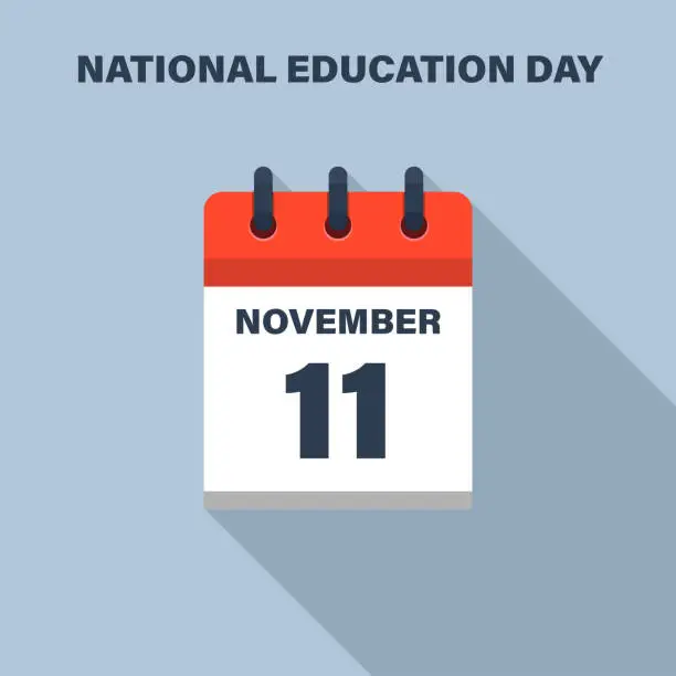 Vector illustration of National Education Day, November 11, Calendar icon. Date.