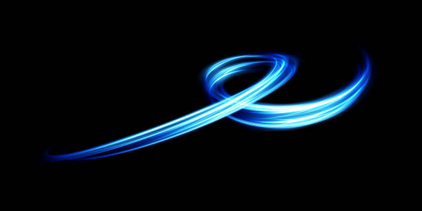 istock Abstract light lines of movement and speed in blue. Light everyday glowing effect. semicircular wave, light trail curve swirl, car headlights, incandescent optical fiber design. 1413066282