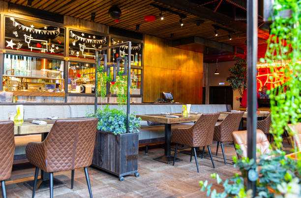 istock Interior of cozy luxury restaurant with original design 1413067576