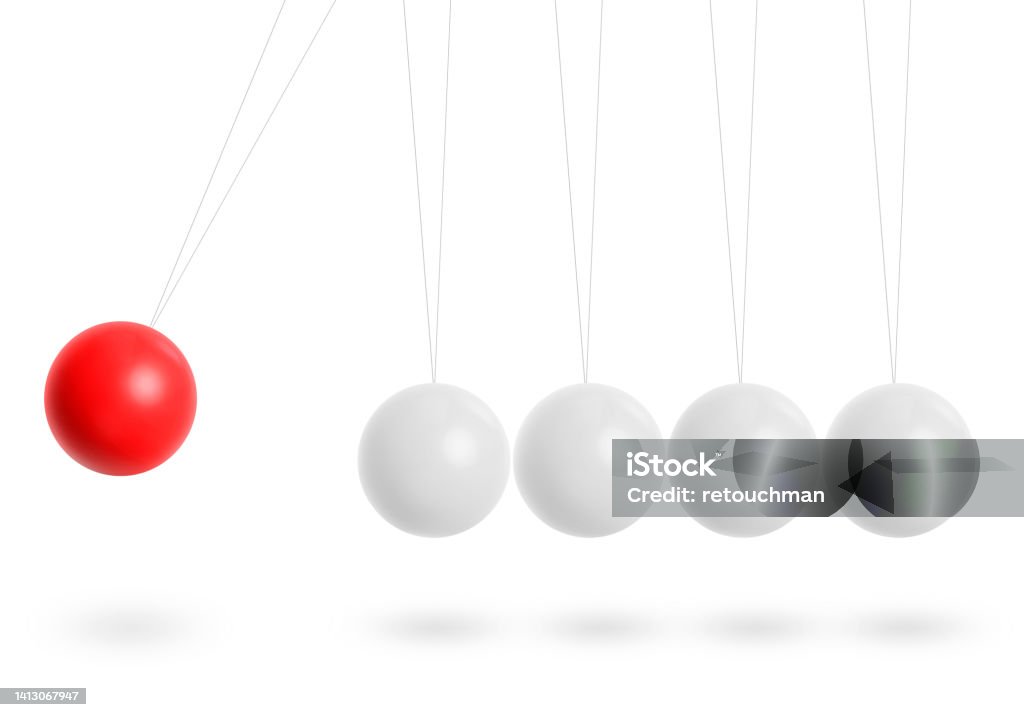 Red Ball Rendering Moving Red Ball And Stable White Balls On Light White Background ...