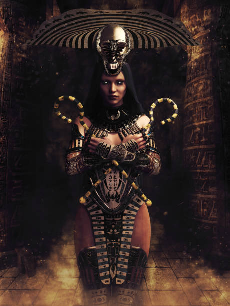 istock Fantasy priestess with ancient Egyptian staffs 1413070434