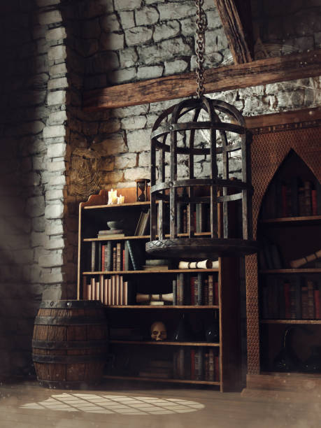istock Fantasy room with an iron cage 1413070750