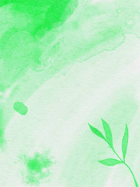 istock Green leaf watercolor background, spring, ecology concept 1413074134