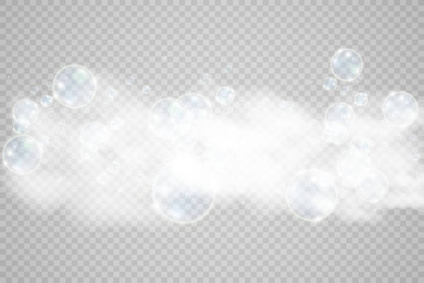 투명 한 배경 벡터 그림에 흰색 아름 다운 거품. 거품. - water drop bubble bubble wand stock illustrations