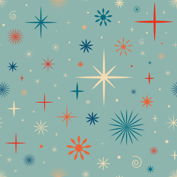 рождественский бесшовный узор со снежинками. - wallpaper pattern backgrounds pattern retro revival stock illustrations