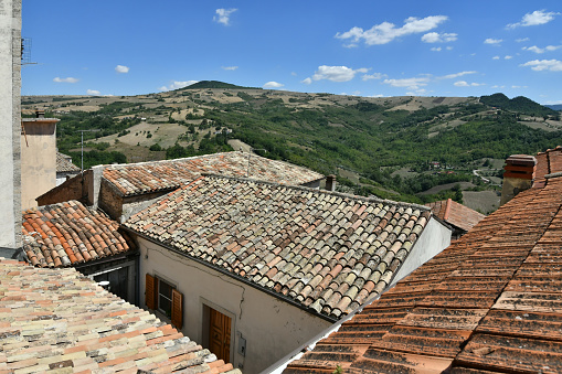 Panoramic view from the roofs of the old houses of a medieval village in the province of Avellino in Campania.