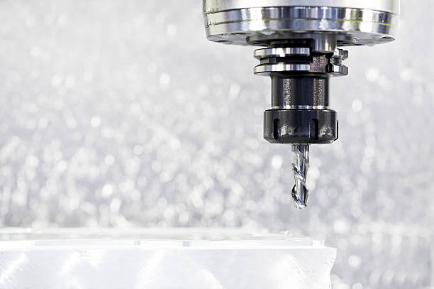 Close-up process of metal machining by mill