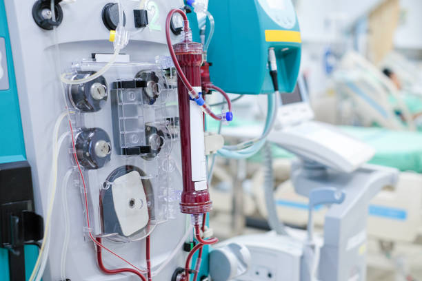 Extracorporeal membrane oxygenation (ECMO) Continuous renal replacement (CRRT) with blood line dialysis set and installation at critical care unit (CCU) dialysis stock pictures, royalty-free photos & images