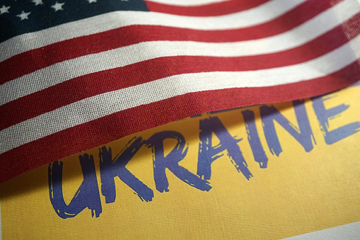 shot of american flag with ukraine