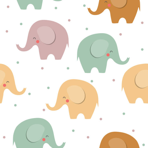 Vector retro background with abstract flat style elephant. Seamless colorful pattern. Vector retro background with abstract flat style elephant. sketches of elephants background stock illustrations
