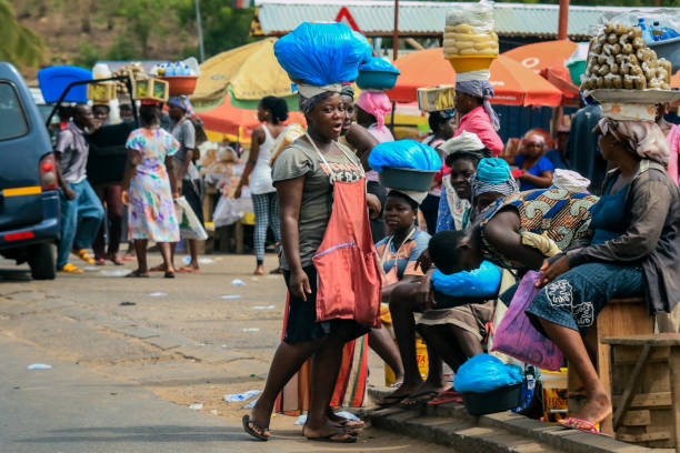 Local African Street Woman Seller on the  Accra street stock photo