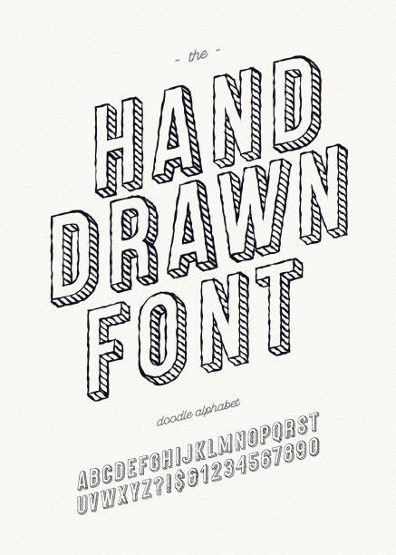 векторная рука рисует шрифт 3d для книги - typeset english culture alphabet black stock illustrations