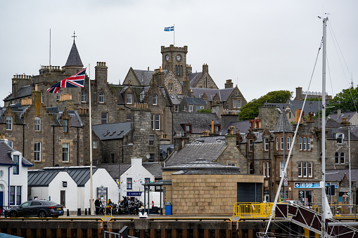 Old town area of Lerwick and its harbor, in the Shetland Islands off the north coast of Scotland