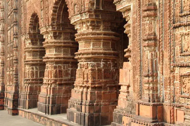 Photo of terracotta sculpture of a temple from Bishnupur Bankura district of West Bengal India.