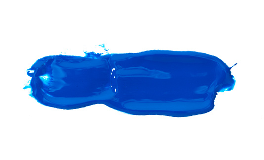 Acrylic blue paint stroke isolated on white background
