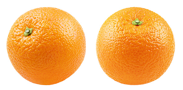 Full orange citrus fruit isolated on white background. Oranges with clipping path. Full depth of field.