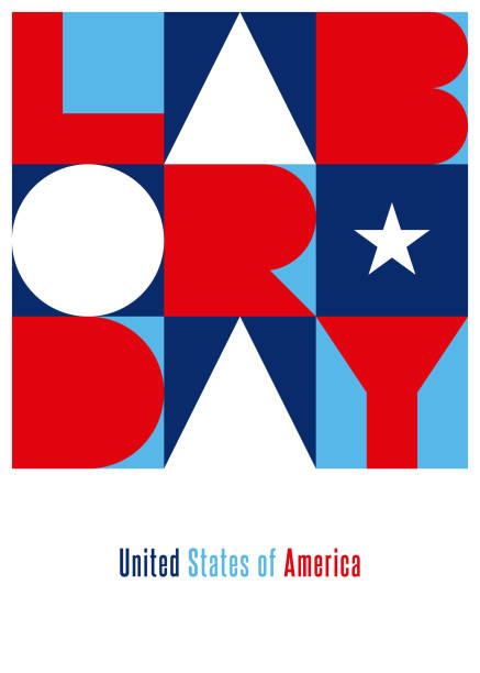 kartka z życzeniami z okazji święta pracy z typografią geometryczną. - patriotic paper stock illustrations