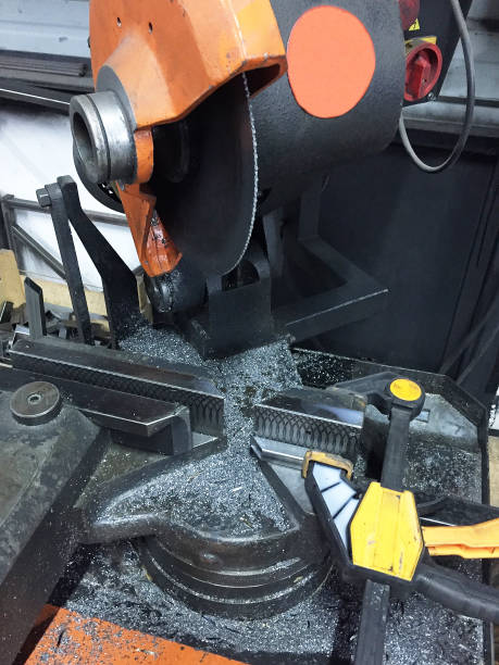 istock Circular saw machine, iron and metal cutting machine in the workshop 1413096002