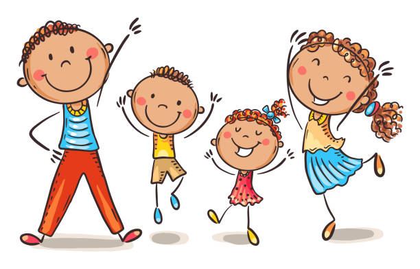 Illustration of family jumping with joy. Isolated cartoon characters vector art illustration