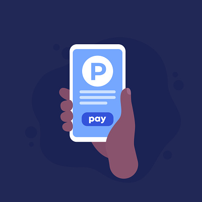 parking pay with app, phone in hand, vector icon