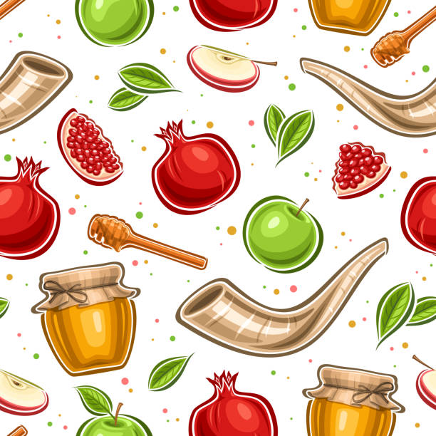 wektorowy bezszwowy wzór rosz haszana - rosh hashana apple honey judaism stock illustrations