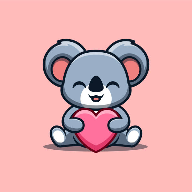 ilustrações de stock, clip art, desenhos animados e ícones de koala sitting love cute creative kawaii cartoon mascot logo - koala animal love cute