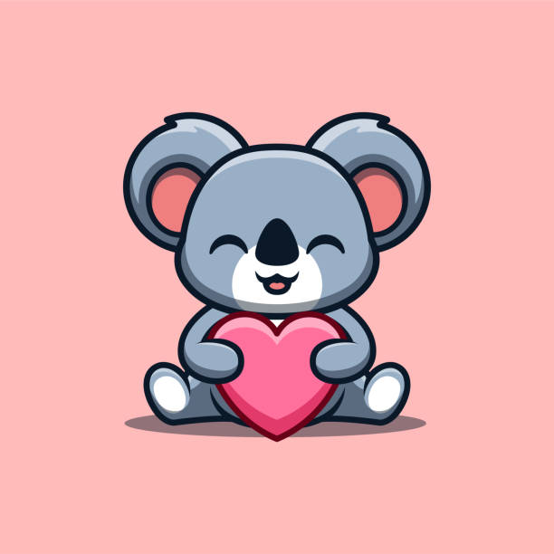 коала сидит любовь симпатичный творческий каваии мультфильм талисман логотип - koala animal love cute stock illustrations