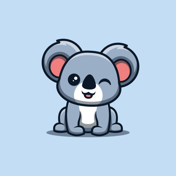 коала сидит подмигивая симпатичный креативный kawaii мультфильм талисман логотип - marsupial stock illustrations