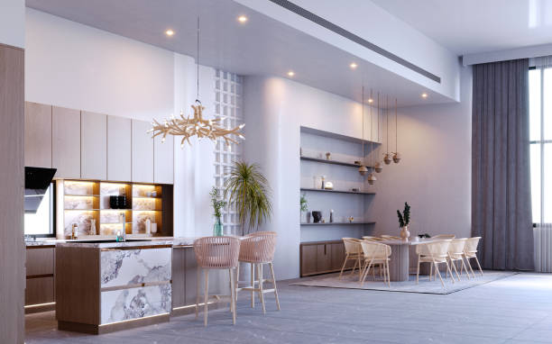 istock 3d rendering,3d illustration, Interior Scene and  Mockup,Kitchen and dining corner. 1413101919