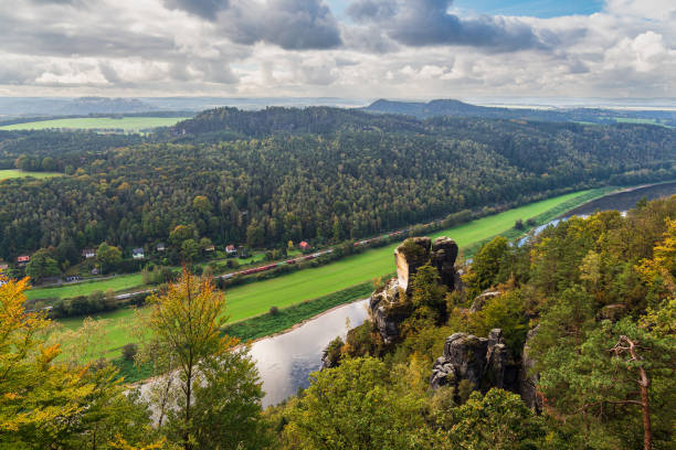 istock View over the river Elbe to the Saxon Sandstone Mountains, Germany 1413104121