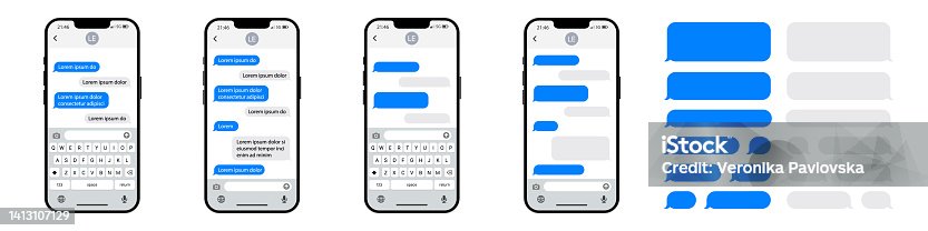 istock Smartphone chatting interface. SMS chat composer. Sms template bubbles for compose dialogues. Phone chatting sms template bubbles. Vector illustration EPS 10 1413107129