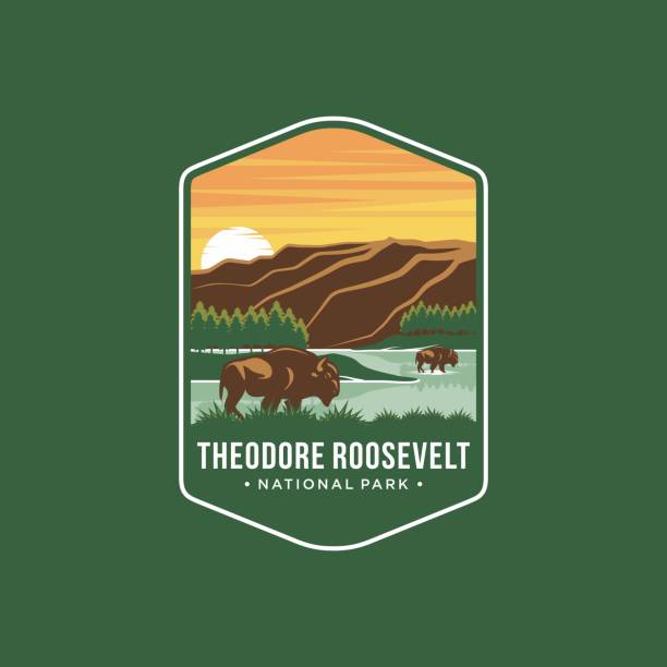 ilustrações de stock, clip art, desenhos animados e ícones de theodore roosevelt national park emblem patch icon illustration on dark background - new york canyon