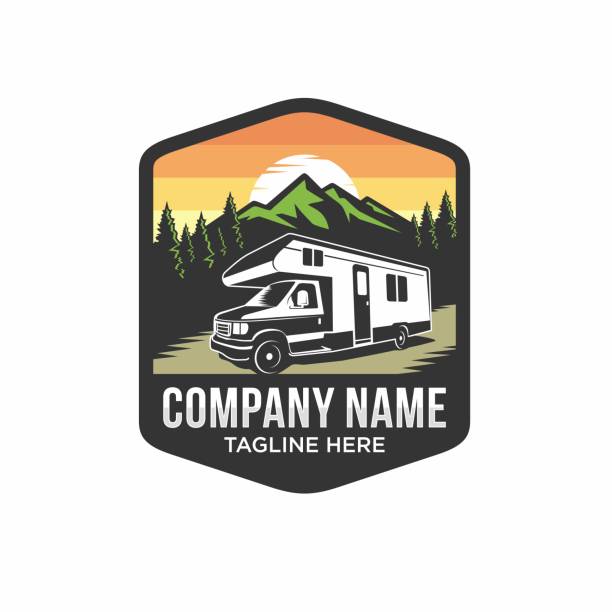 Camper van or recreational vehicle (RV) adventure car icon template, Travel and leisure vector design. Camper van or recreational vehicle (RV) adventure car icon template, Travel and leisure vector design. mobile home stock illustrations