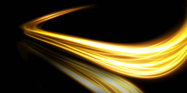 istock Abstract light lines of motion and speed in golden color. Light everyday glowing effect. semicircular wave, light trail curve swirl, car headlights, incandescent optical fiber design. 1413116575
