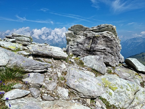 Large Rocks in the Swiss Alps. The image was captured during summer season in the Canton of Glarus.