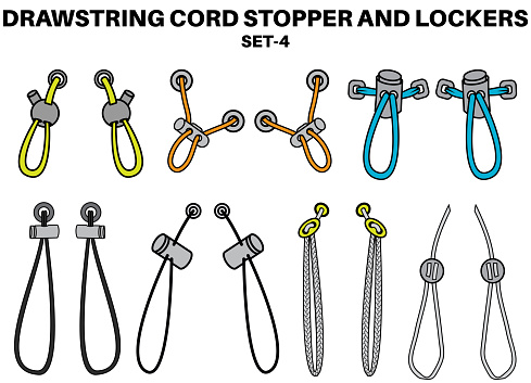 Draw String Adjuster Drawstring Cord Stopper Flat Sketch Vector Illustrator Set Of Draw ...