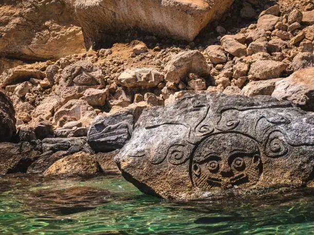 Photo of an Atlantis-like stone carving located in Matala, Crete, Greece