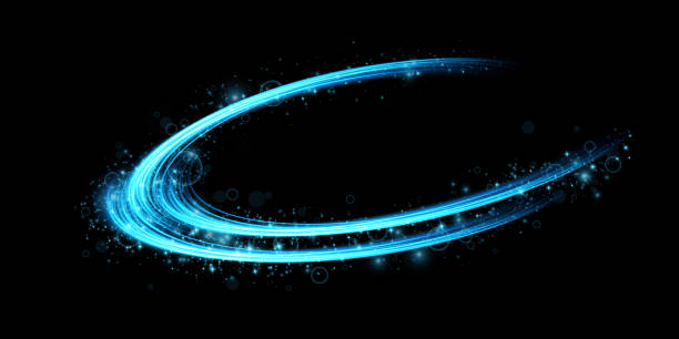 istock Abstract light lines of movement and speed in blue. Light everyday glowing effect. semicircular wave, light trail curve swirl, car headlights, incandescent optical fiber design. 1413120669
